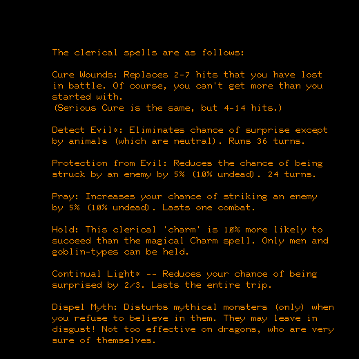 A screenshot of the spell list in the help page.